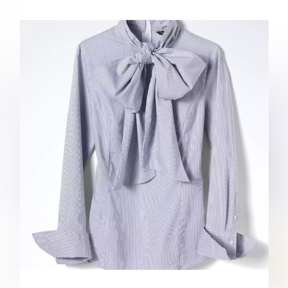 Banana Republic Bow Tie Shirt Blue and White Size 0P - Picture 3 of 7
